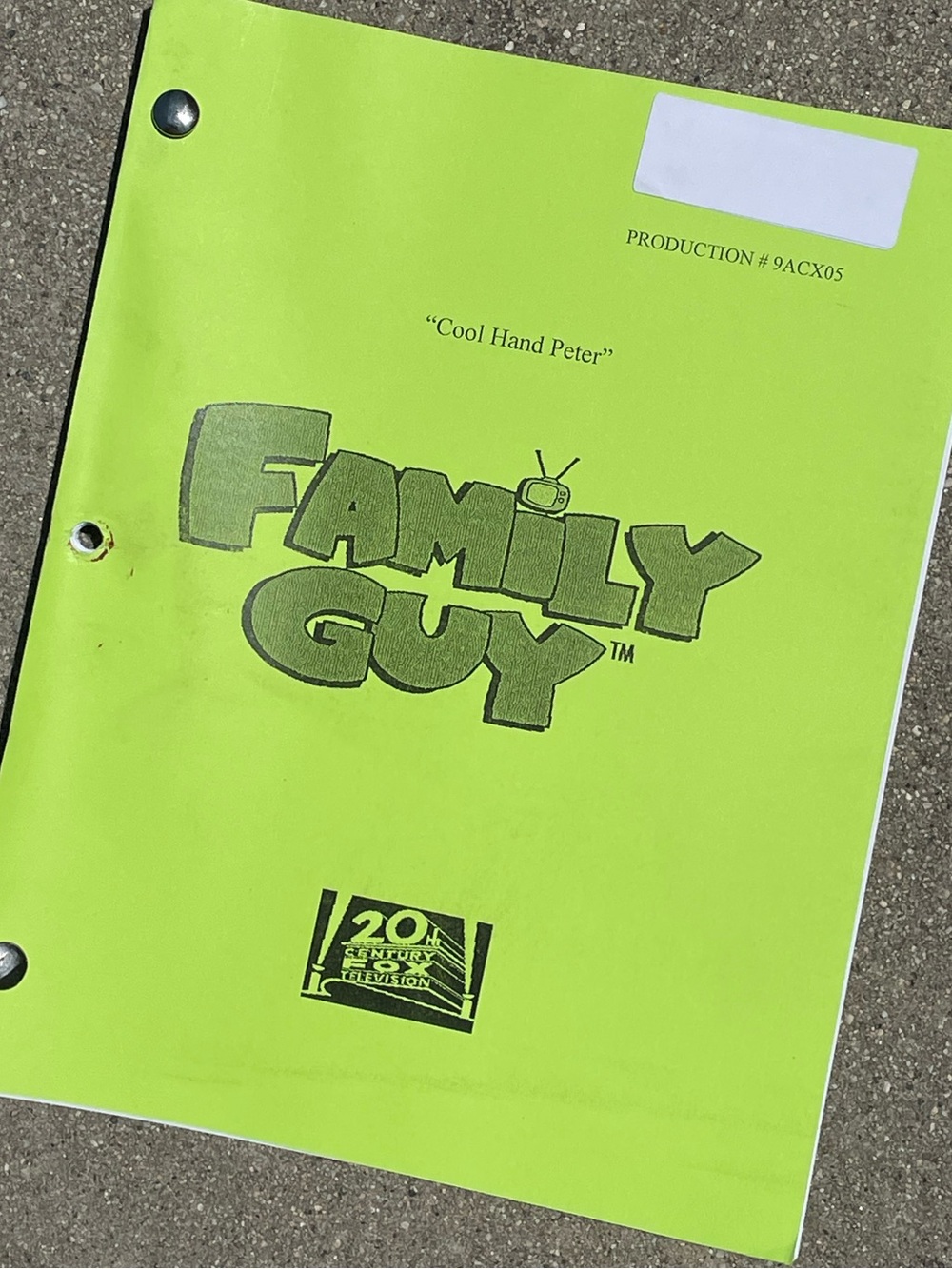 Family Guy 2010 Production Used Table Draft Script Cool Hand Peter ARRESTED!